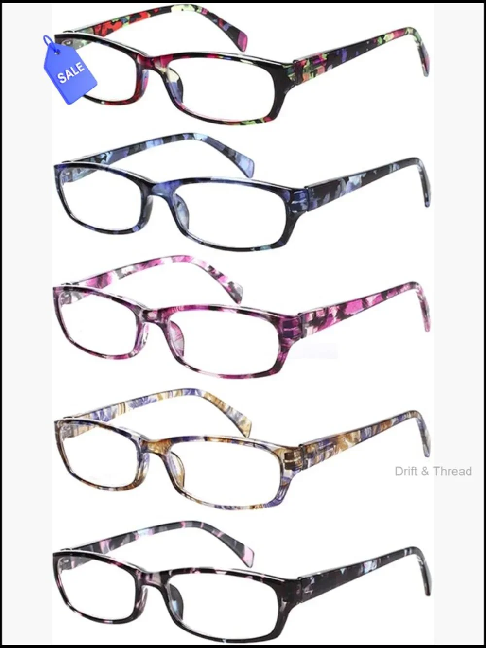 5 Pack Reading Glasses Spring Hinge Fashion Ladies Readers