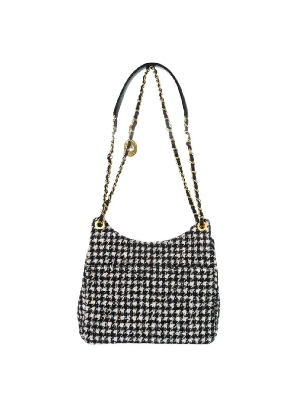 Chanel CC Logo Hobo Tweed Black Shoulder Bag Random Plate Gold White