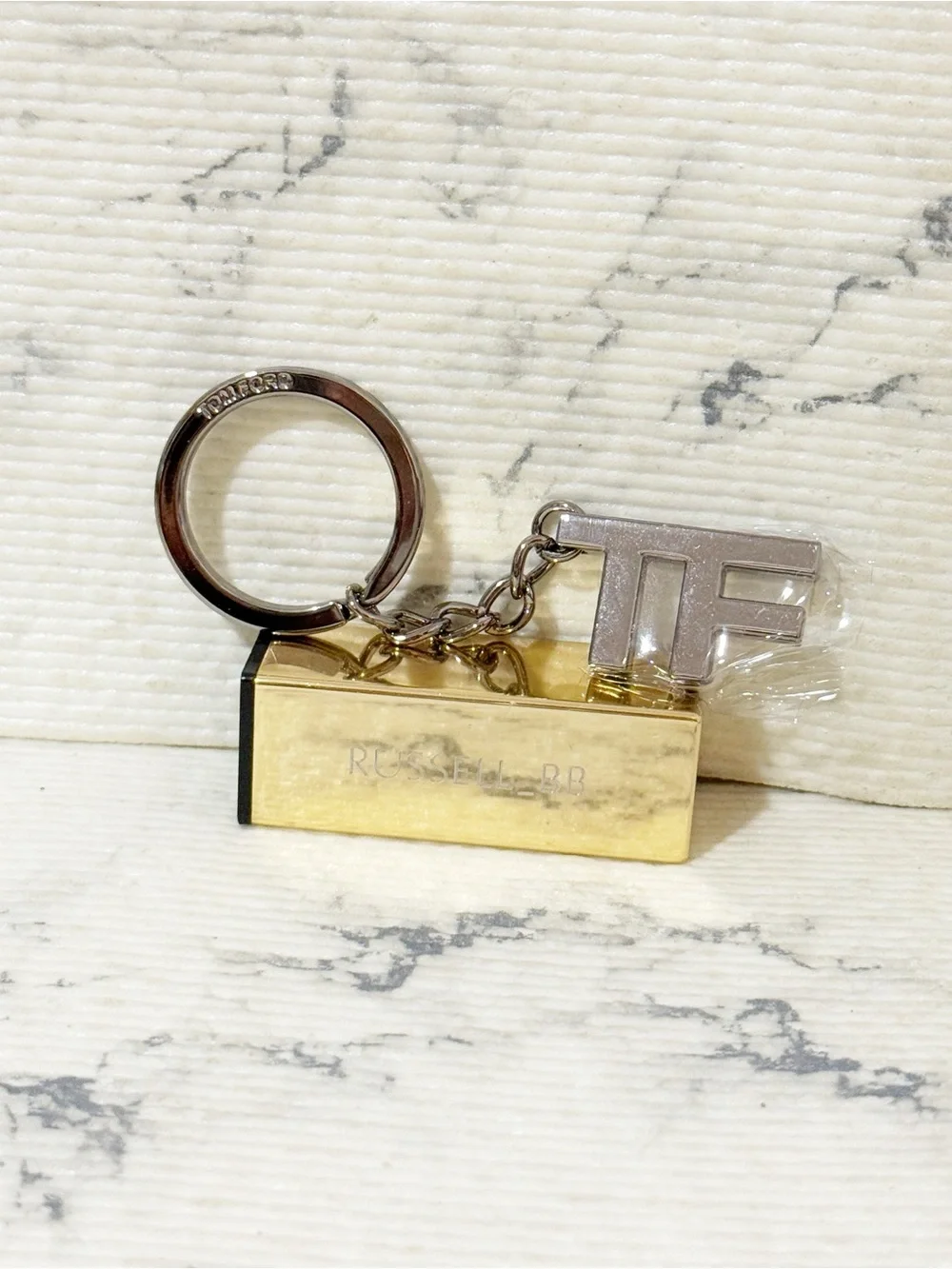 Tom Ford Beauty Metallic Gunmetal TF Logo Keychain