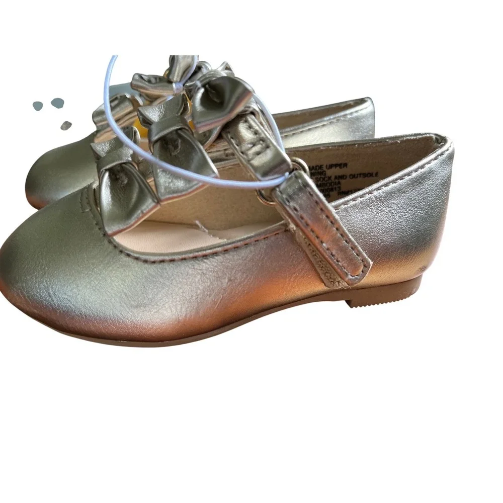 Cat & Jack Toddler Girls Gold‎ Metallic Triple Bow Mary Jane Shoes Size 6 NEW