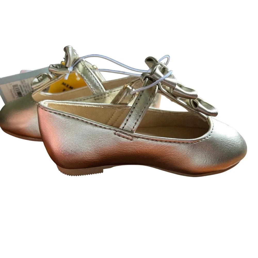 Cat & Jack Toddler Girls Gold‎ Metallic Triple Bow Mary Jane Shoes Size 6 NEW