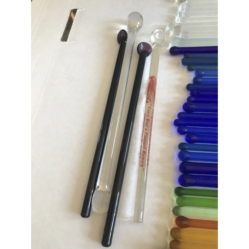 Glass Swizzle Sticks Vintage Smith Hotel, Feather‎ NYC Colbalt, set of 49