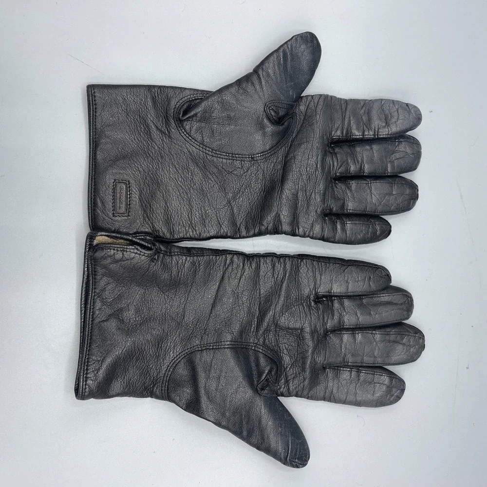 Vintage Coach Full Finger Driving Gloves‎ Womens Black Leather with Soft Lining