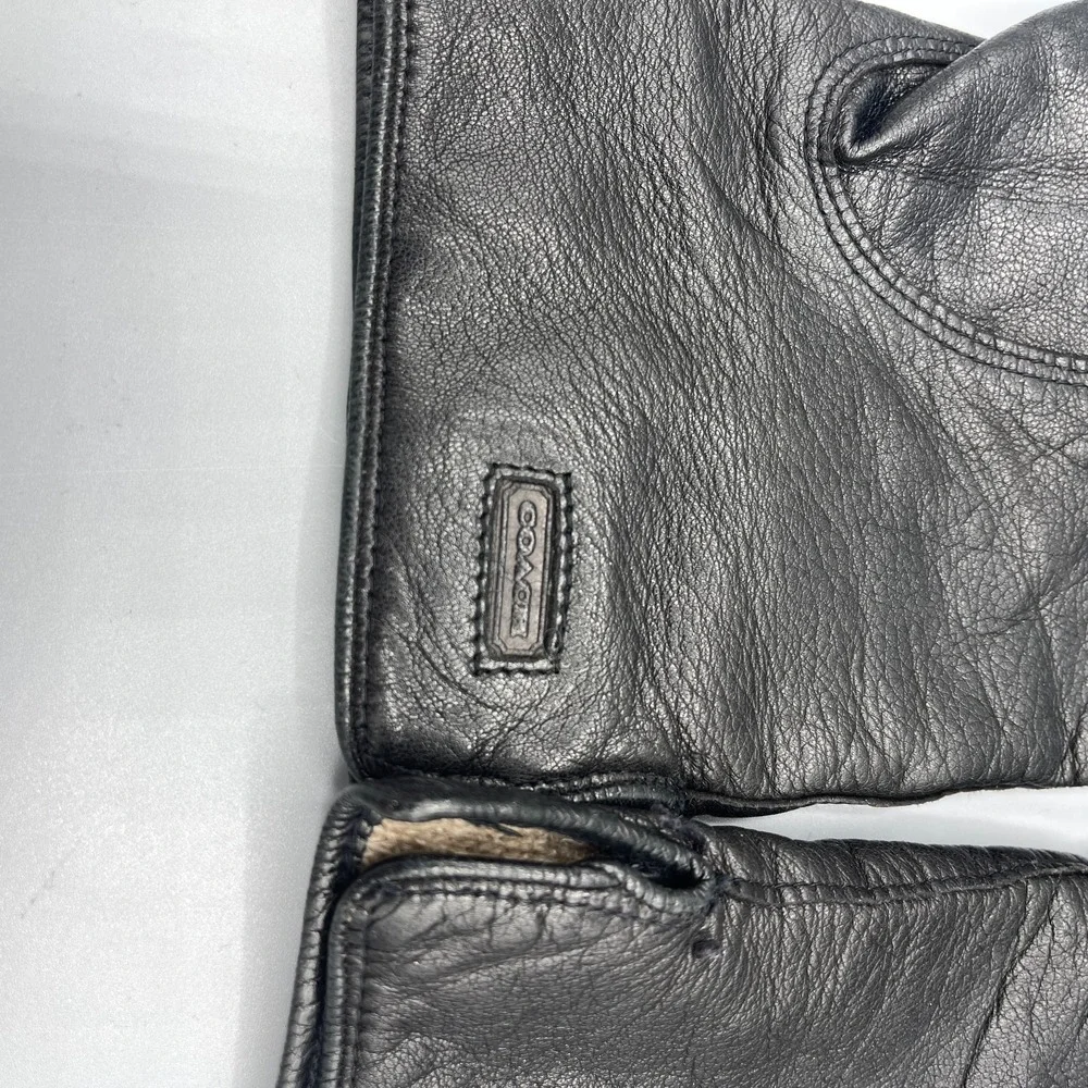 Vintage Coach Full Finger Driving Gloves‎ Womens Black Leather with Soft Lining