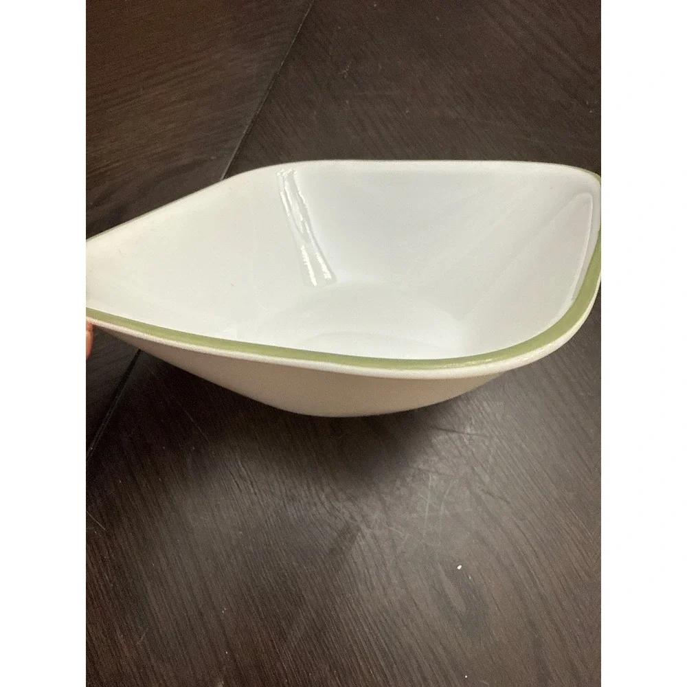 Corelle Square Cereal Soup Bowl White‎ with Sage Green Rim Vitrelle Made in USA