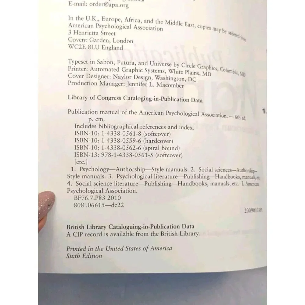Nursing Book Publication Manual of the American Psychological Association Book