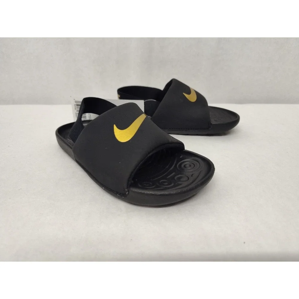 Nike Toddler‎ Kawa Slides Sandals BV1094-003 Black Metallic Gold Sz 10