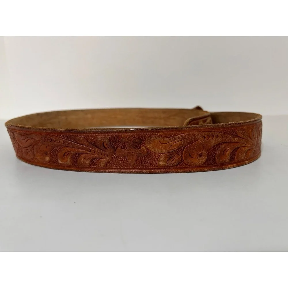 Tool Craft Top Grain Cowhide Leather Carved Tooled Belt Size 40‎ Brass Buckle