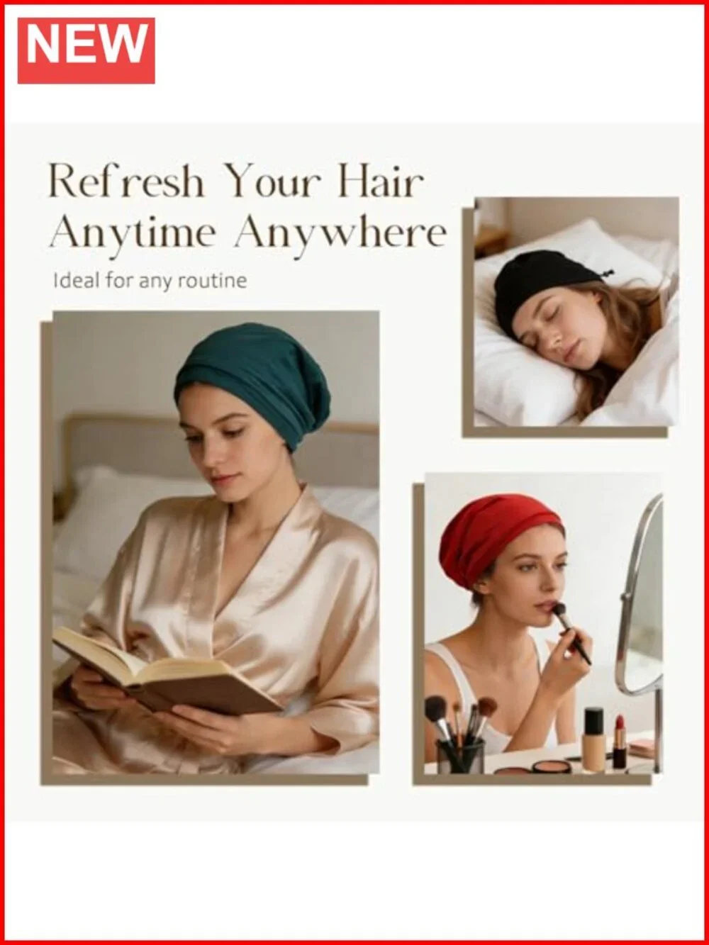 Adjustable Silk Hair Bonnet for Sleeping, Satin Lined Sleep Cap