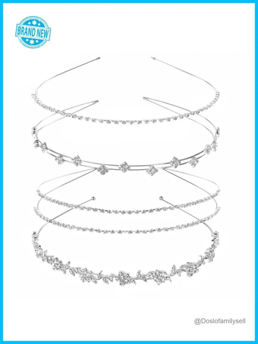 4 Pack Rhinestone Headbands Bling Wedding Hair Band Metal Prom Accessory