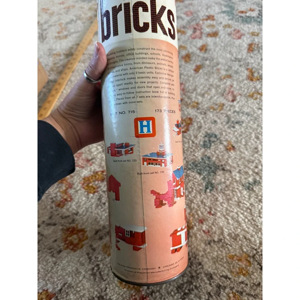 Vintage American Plastic Bricks Set‎ 715 Halsam Playskool Construction Toy Tube
