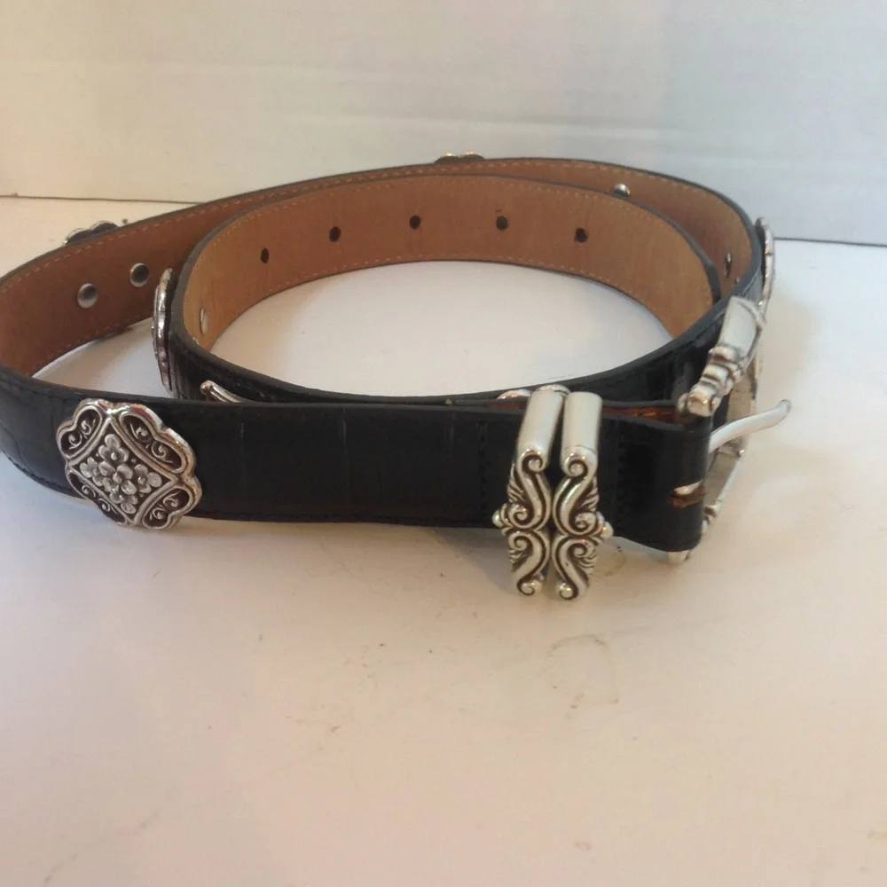 Brighton Black Leather Belt Silver Medallions