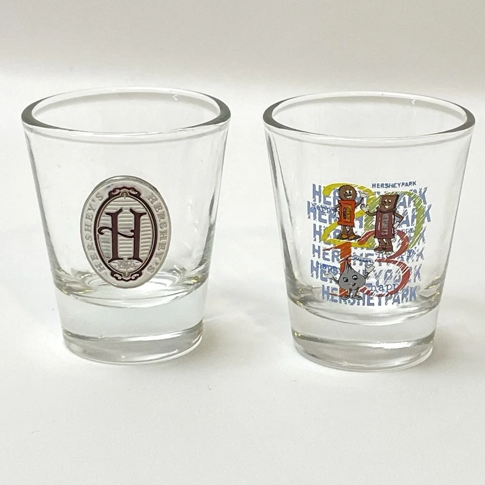 Hershey Park Pennsylvania Souvenir Shot Glass Set Of 2 Glasses Chocolate Factory