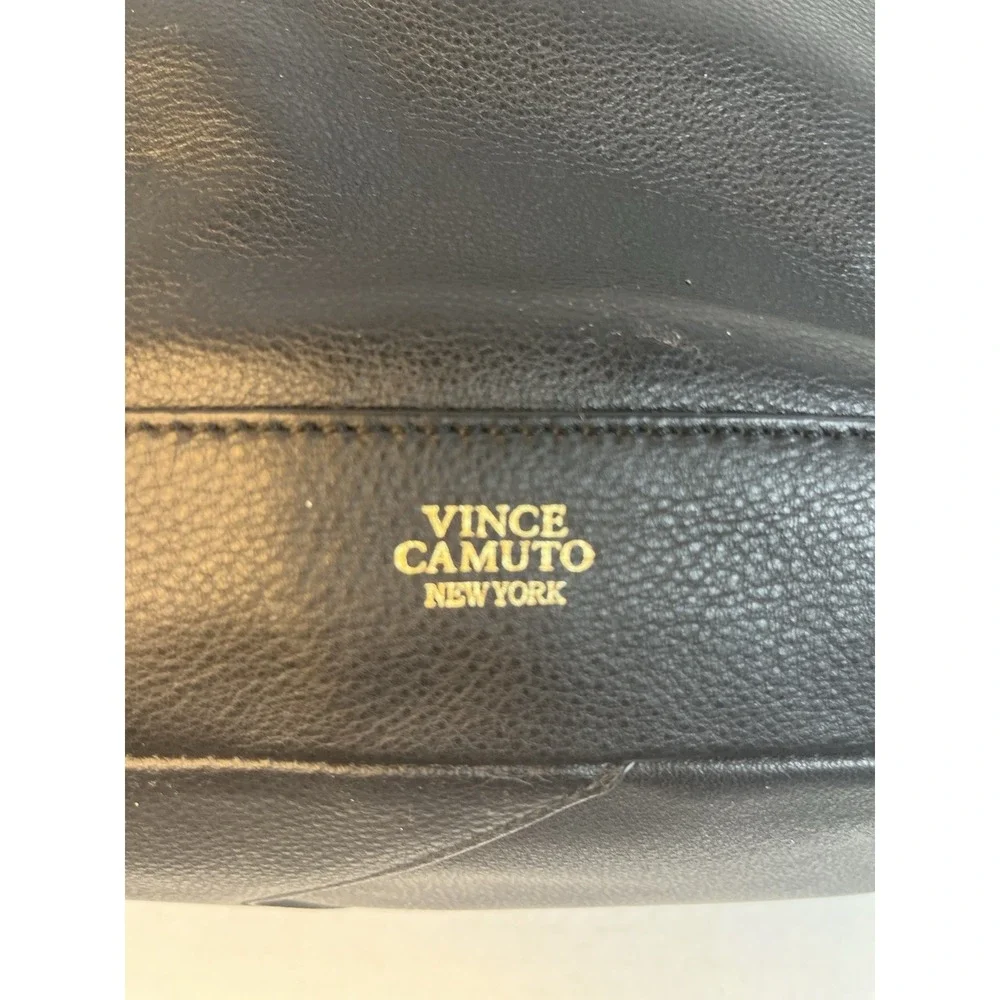 Vince Camuto Women's Madox Backpack Black Leather Metallic Gold Logo Travel Bag