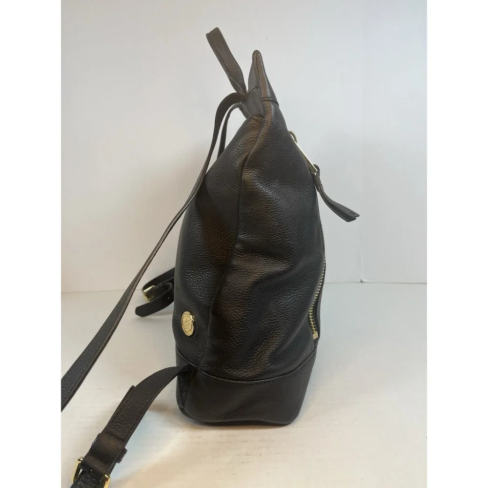 Vince Camuto Women's Madox Backpack Black Leather Metallic Gold Logo Travel Bag