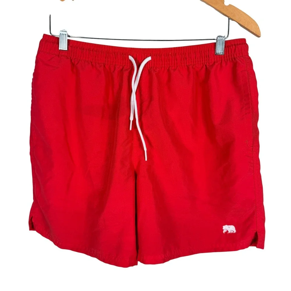 The Normal Brand Swim Trunks Mens M Red Embroidered Bear Logo Mesh Lined‎ Pocket