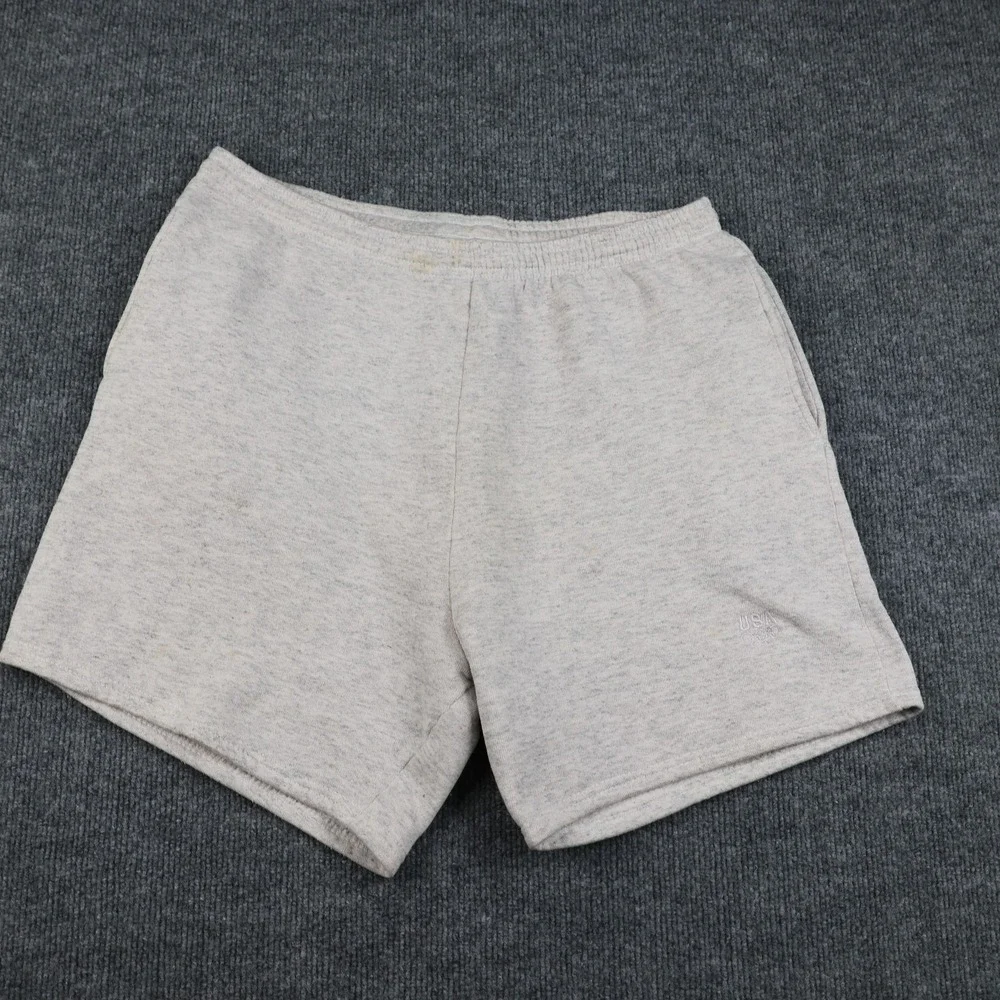 Vintage Team USA Olympic Sweat Shorts Mens Heather Gray Fleece Embroidered Rings