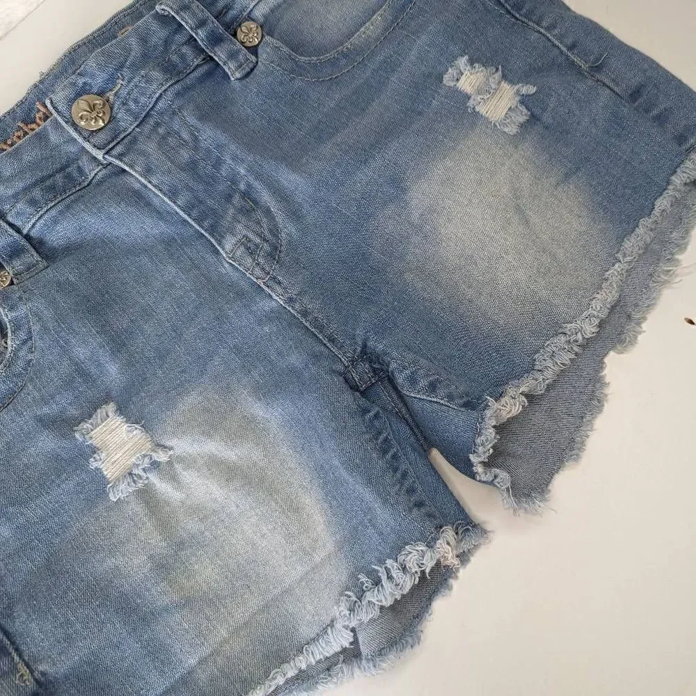 Rebel & Soul Women Jean Shorts Distressed Blue Wash Size 11