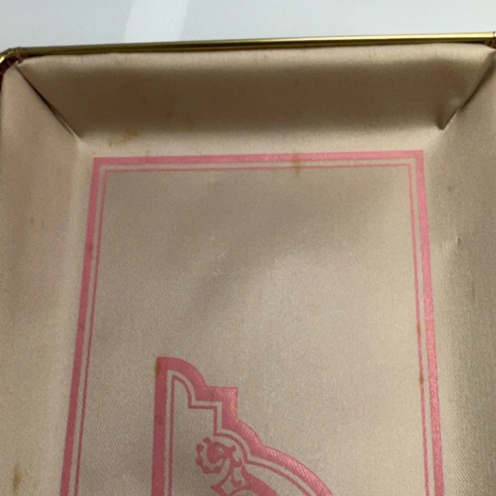 Vintage Jewelry Box Organizer Pink Velvet Lined Ring‎ Earring Storage 9