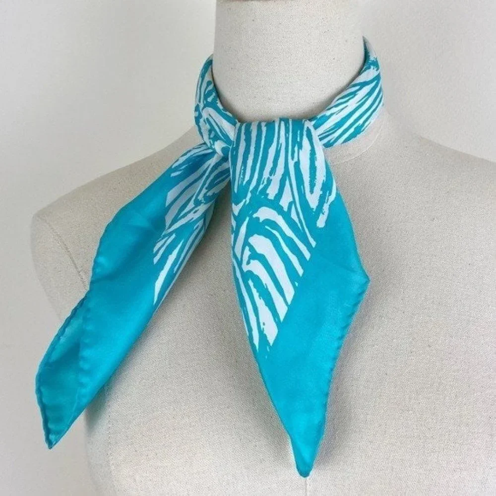 Vintage Aqua Blue and White Scarf