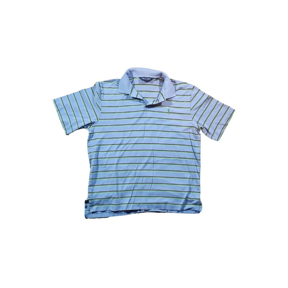 Polo Golf Ralph Lauren Mens Size Large Blue Striped Short‎ Sleeve Shirt