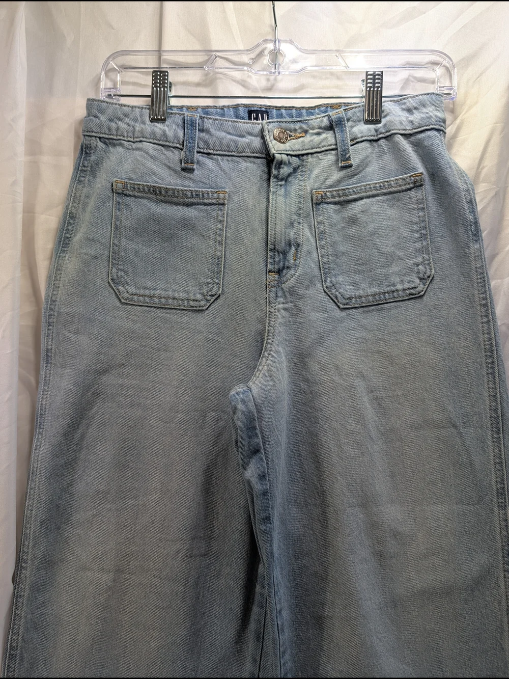GAP Kids Patch Pocket Front Light Wash Wide Leg Girl's Jeans Size 18