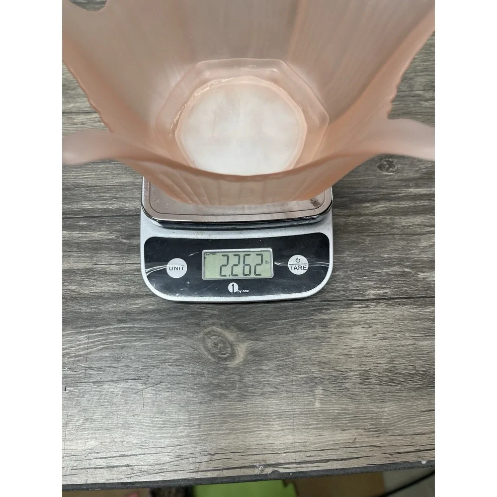 Vintage Viking Satin Pink Lotus Bowl Frosted‎ Glass Ruffled Petal Mid-Century