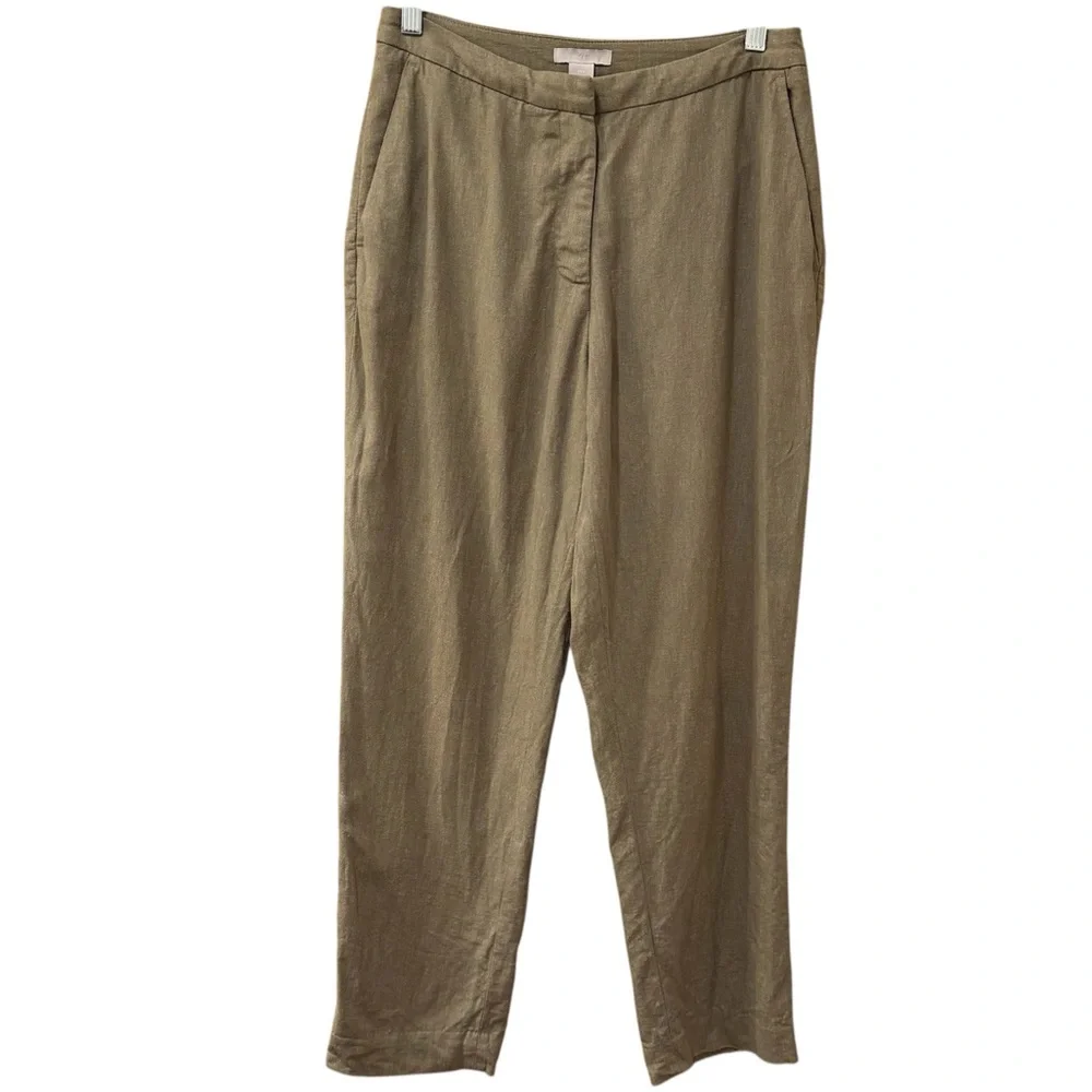 H&M linen blend ankle pants, olive green size 6