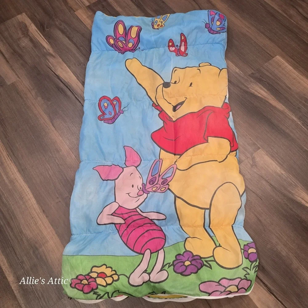 Winnie the Pooh Sleeping Bag Vintage Disney Friends Kids Piglet Blue Butterfly
