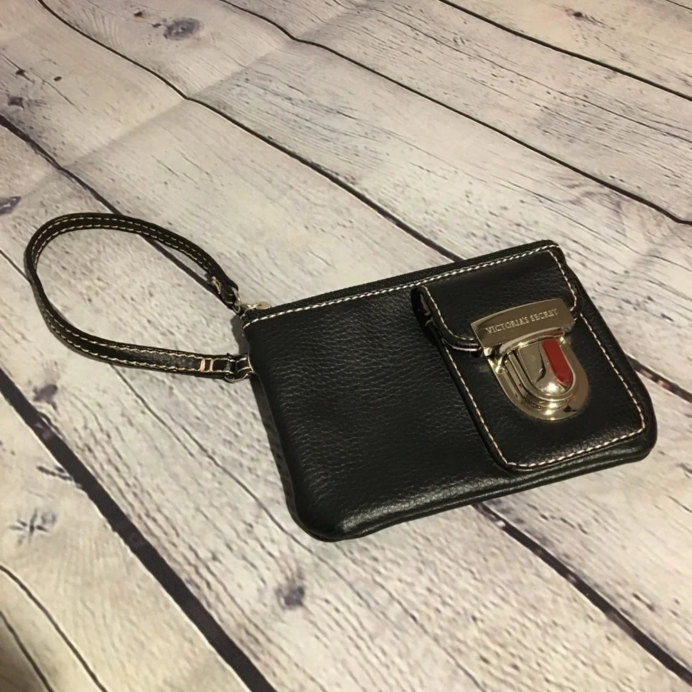 Victoria’s Secret black w/pink stitching wristlet