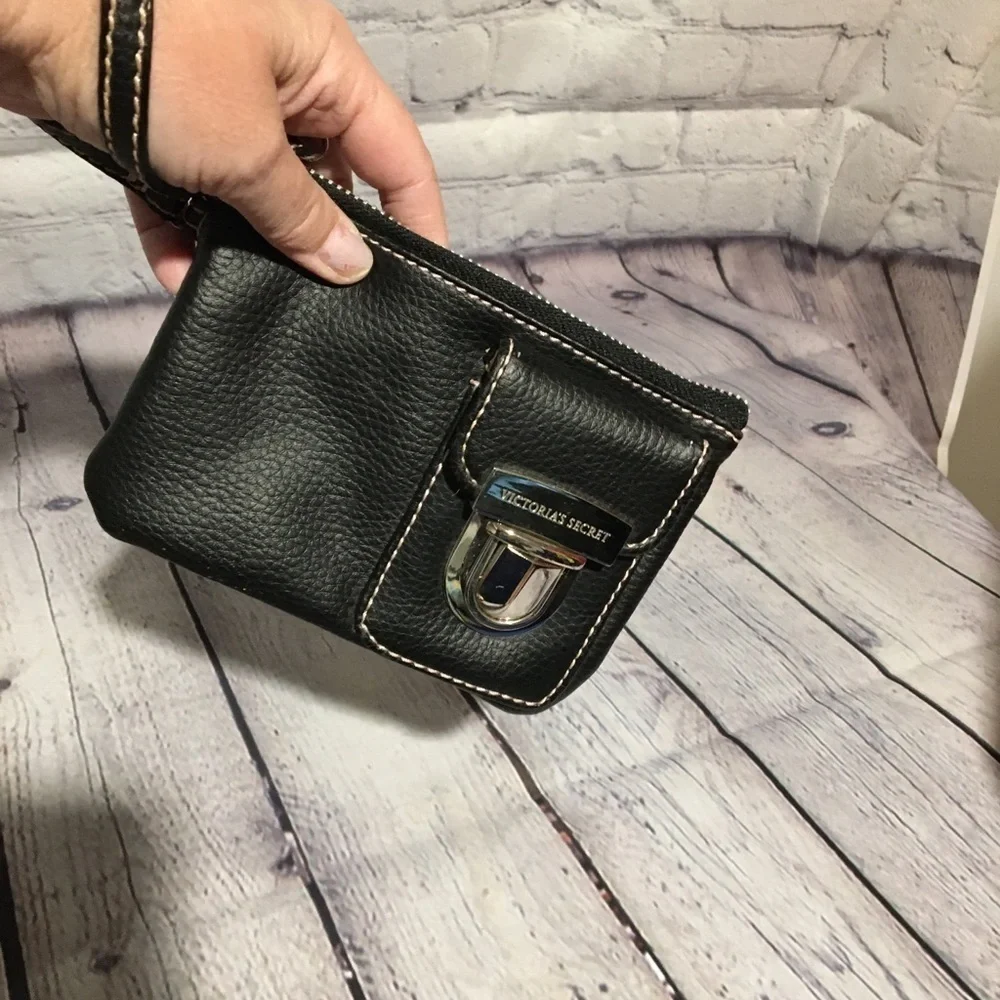Victoria’s Secret black w/pink stitching wristlet