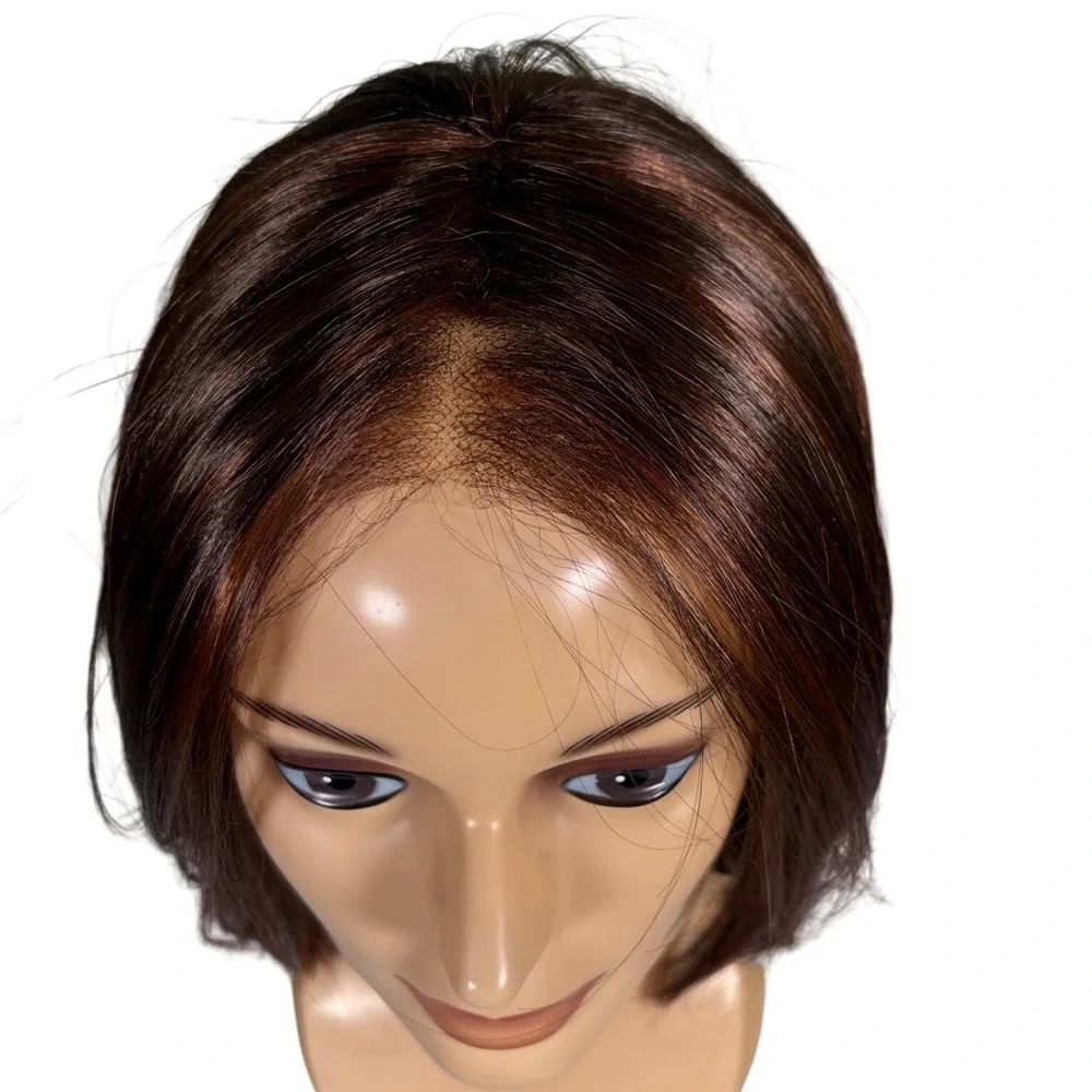 Henry Mangu Avery‎ Synthetic Wig Front Lace Center Part Brown Auburn 6H NWT