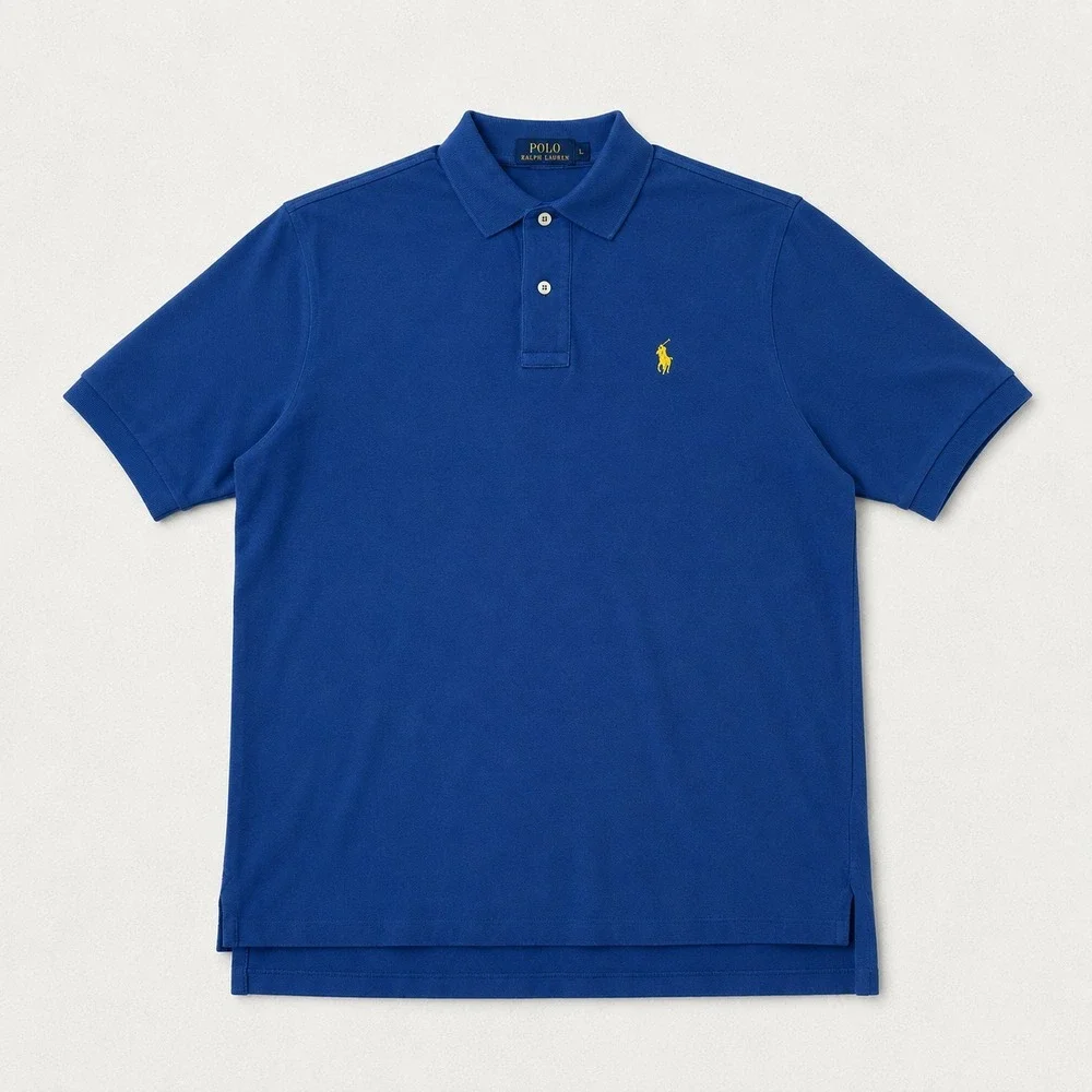 Polo Ralph Lauren Polo Shirt Mens Large Blue Yellow Pony Short Sleeve Cotton