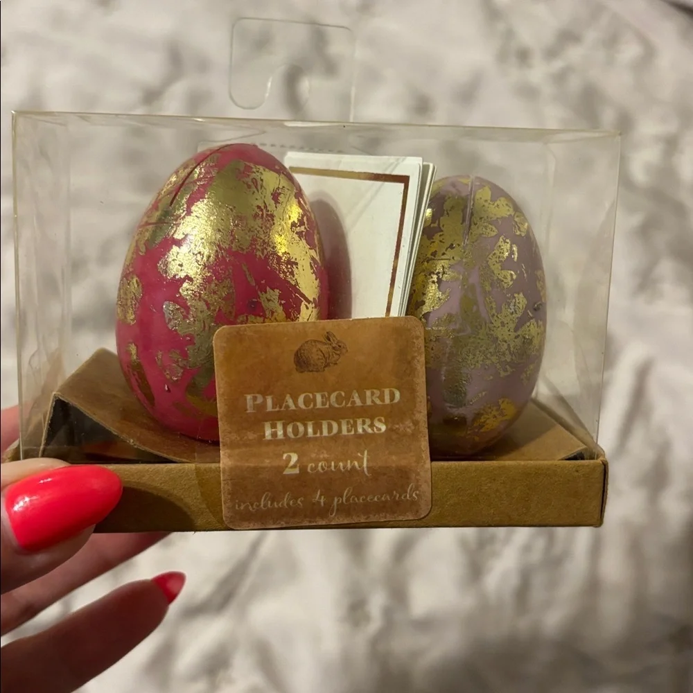 Gold Leaf Pink and Lavender Egg Placecard Holders Easter