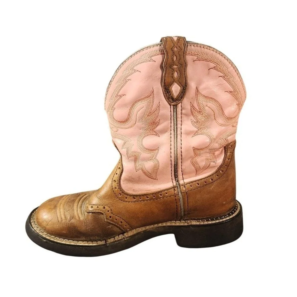 Justin Gypsy Boots Girls Size 9 Brown Pink‎ Leather Western Embroidered Cowgirl