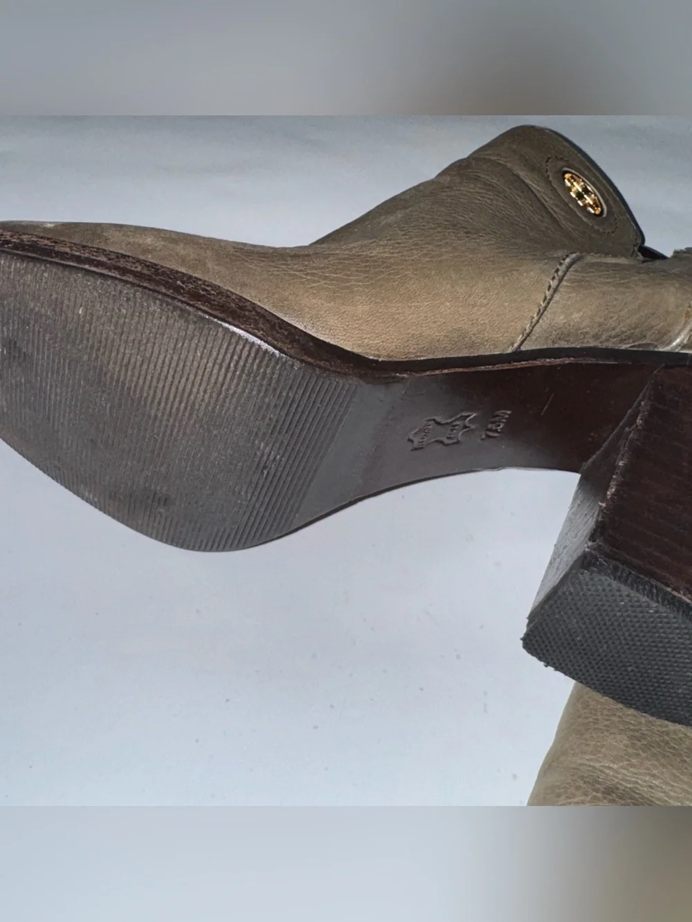 Tory Burch Junction Porcini Green Tumbled Leather Ankle Booties Size 7.5M