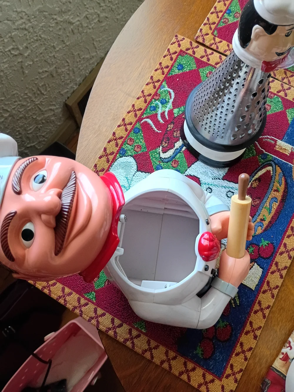 Chef-Themed Red and White Ceramic Canister Set with Matching Kitchen Accessories