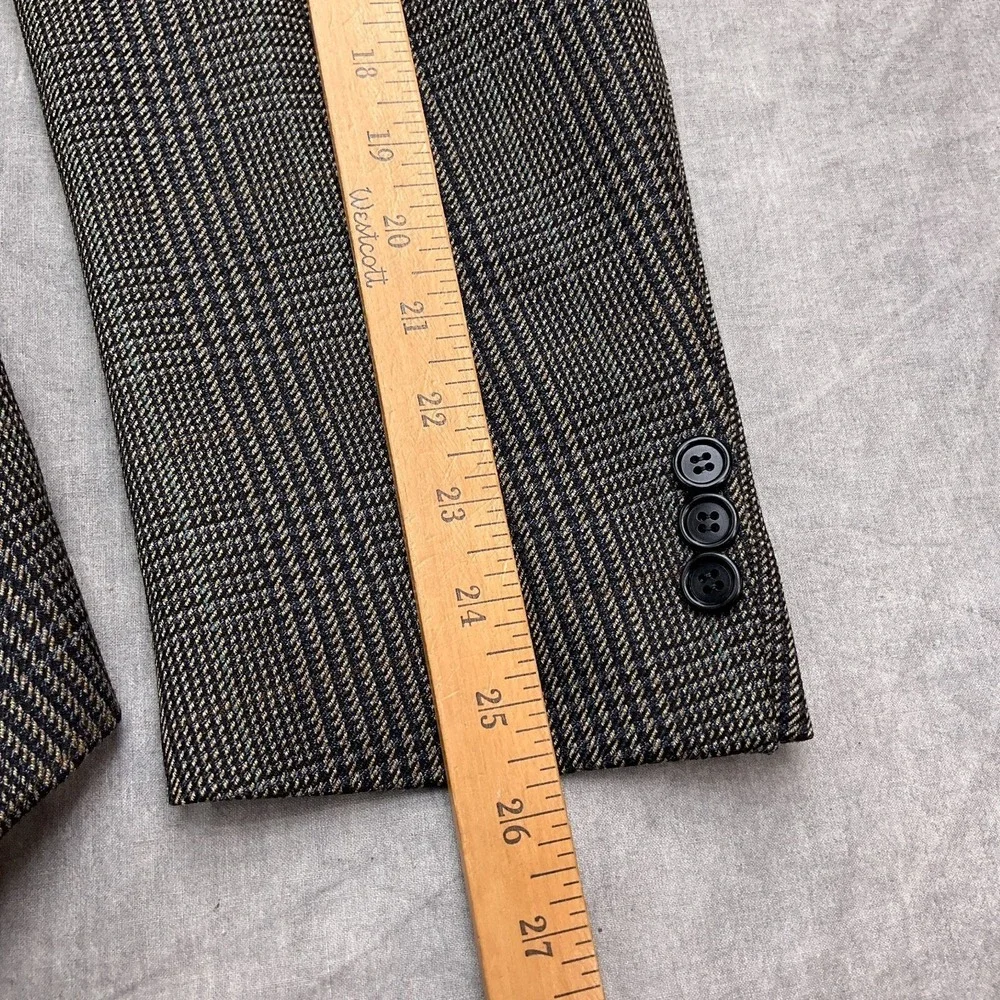 Talbots Blazer Men 44L Black Blue Tan Tweed Houndstooth Plaid Sport Jacket Italy