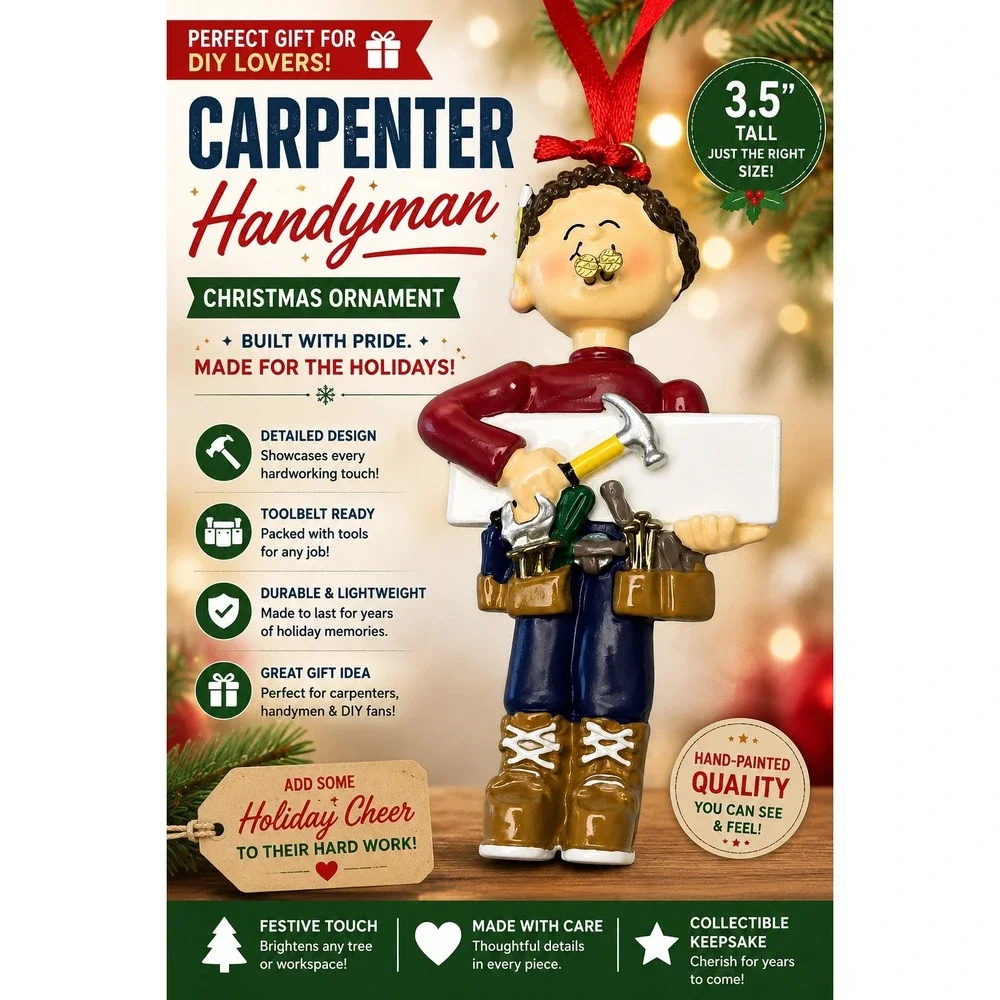 Carpenter Handyman Christmas Ornament 3.5 Inch Resin DIY‎ Tools Holiday Decor