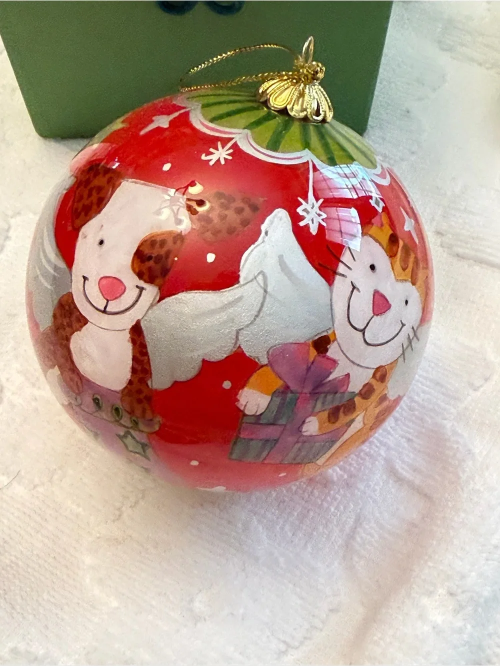 Pier one li Bien Red Hand-Painted Dog Angel Glass Christmas Ornament