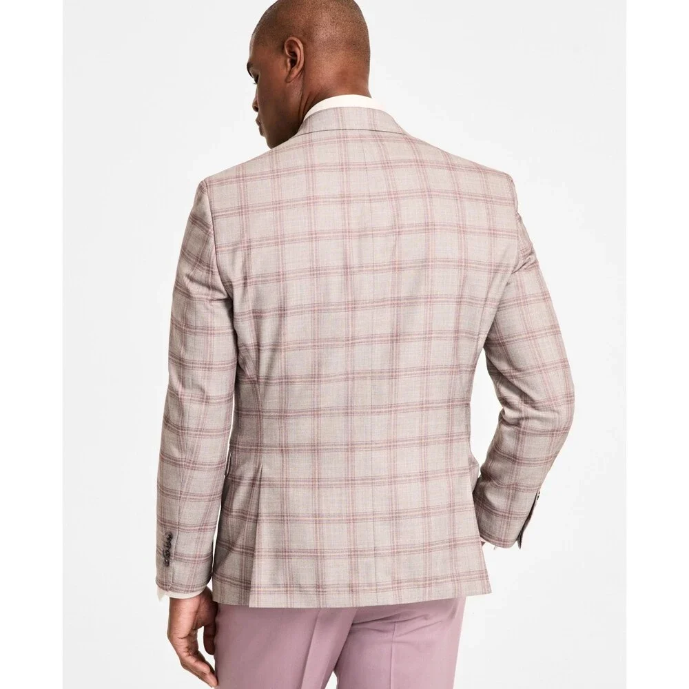Tayion Collection Regular-Fit Suit Jacket Men's 46R Tan Check Long Sleeve