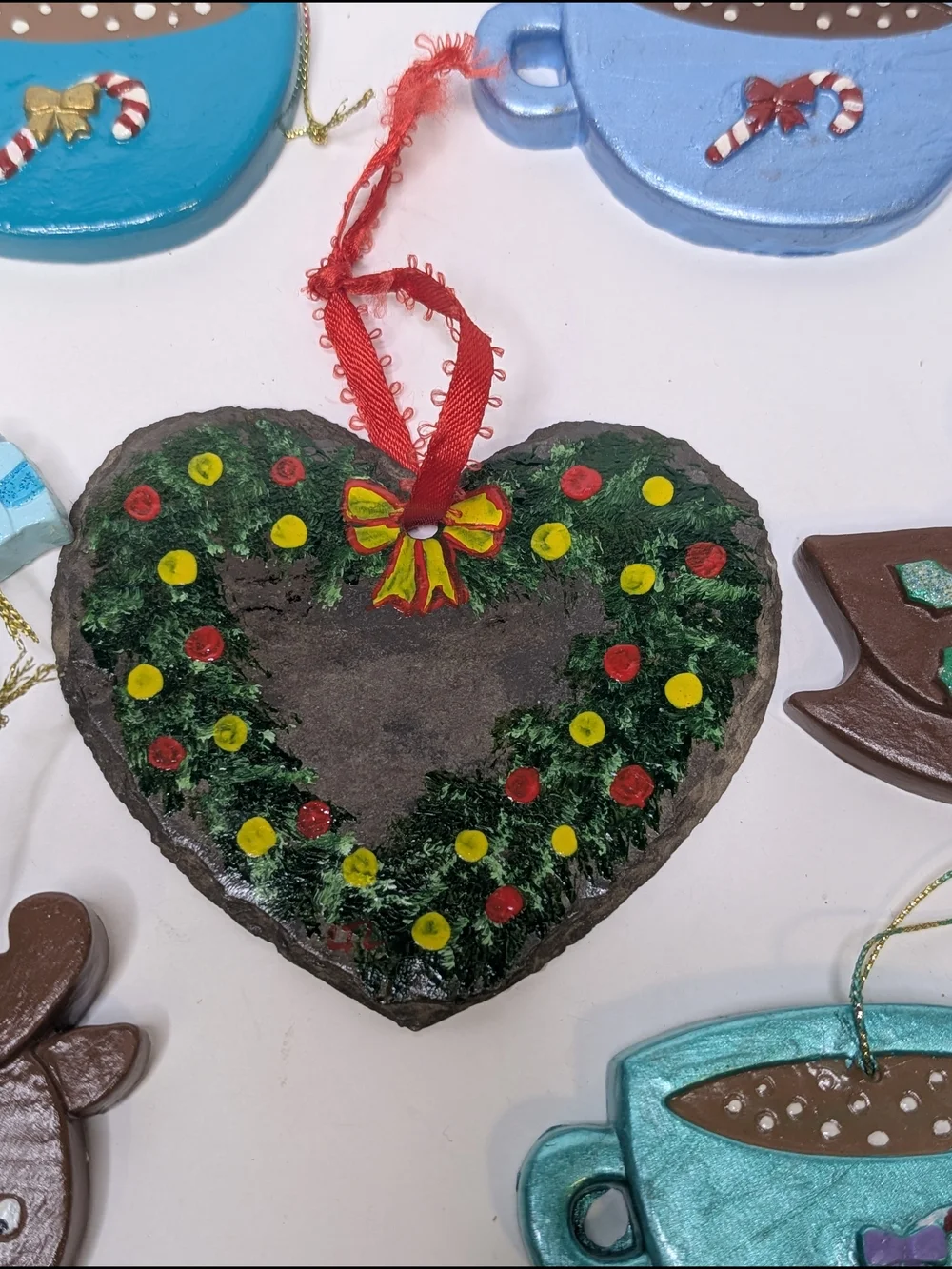 Hand Crafted teal blue brown Christmas Ornament Set