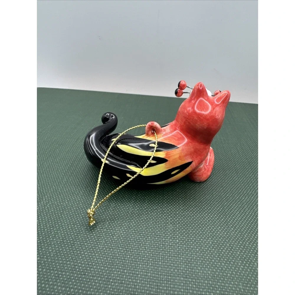 Amy Lacombe Cat Christmas Ornament Whimsiclay Orange Black Calico‎ Stripe Vtg