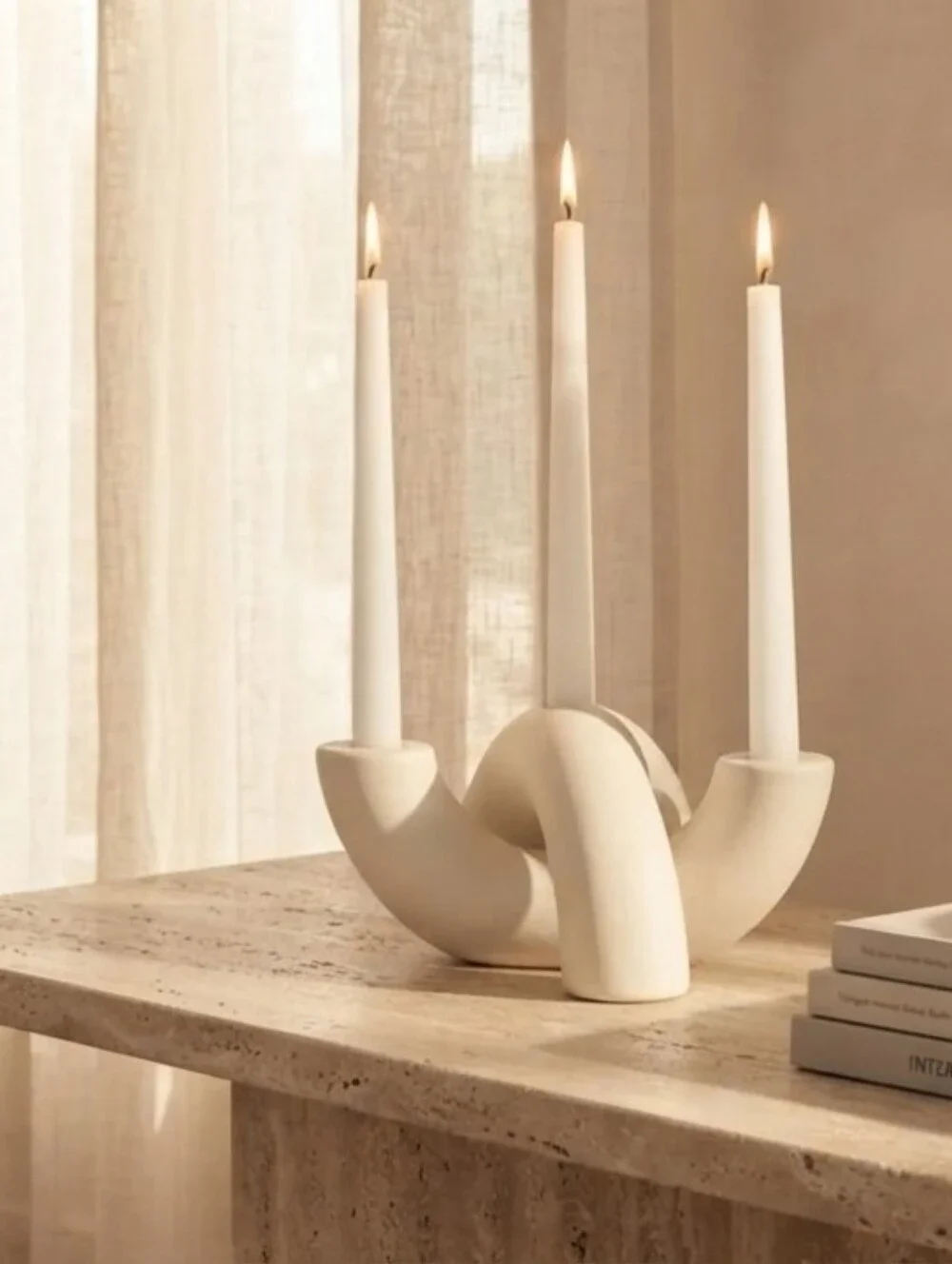 Sculptural Ceramic Taper Holders (Set of 2) – Ivory Matte