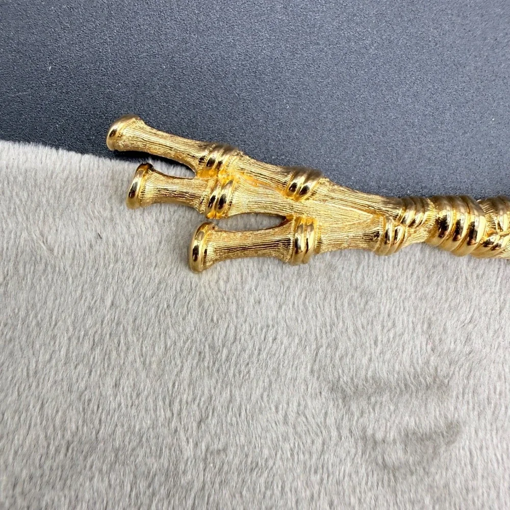 Vintage Monet Brooch Bamboo Gold Tone