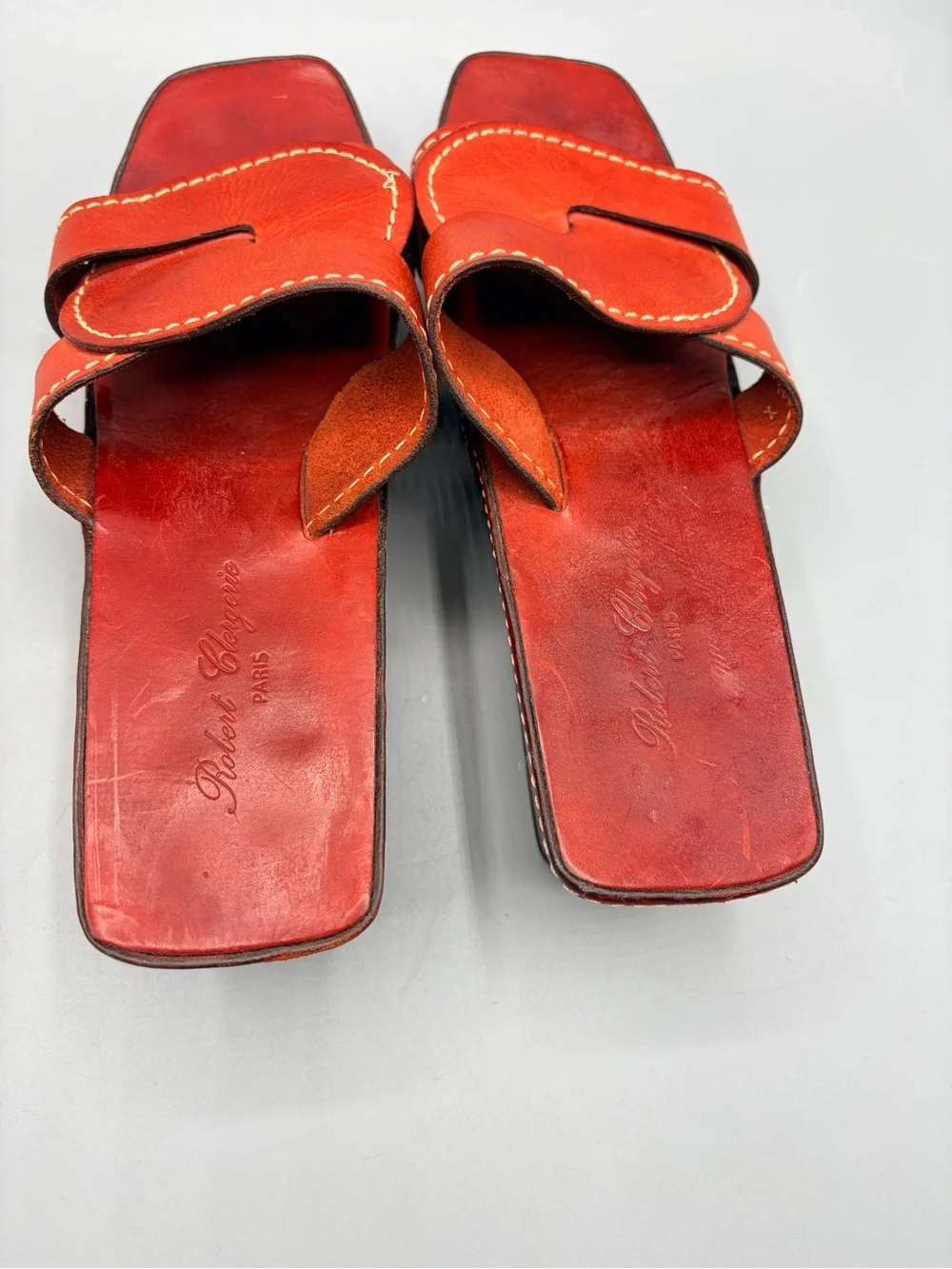 Robert Clergerie Paris, Red Leather Luxury Platform Wedge Sandals,Made In France