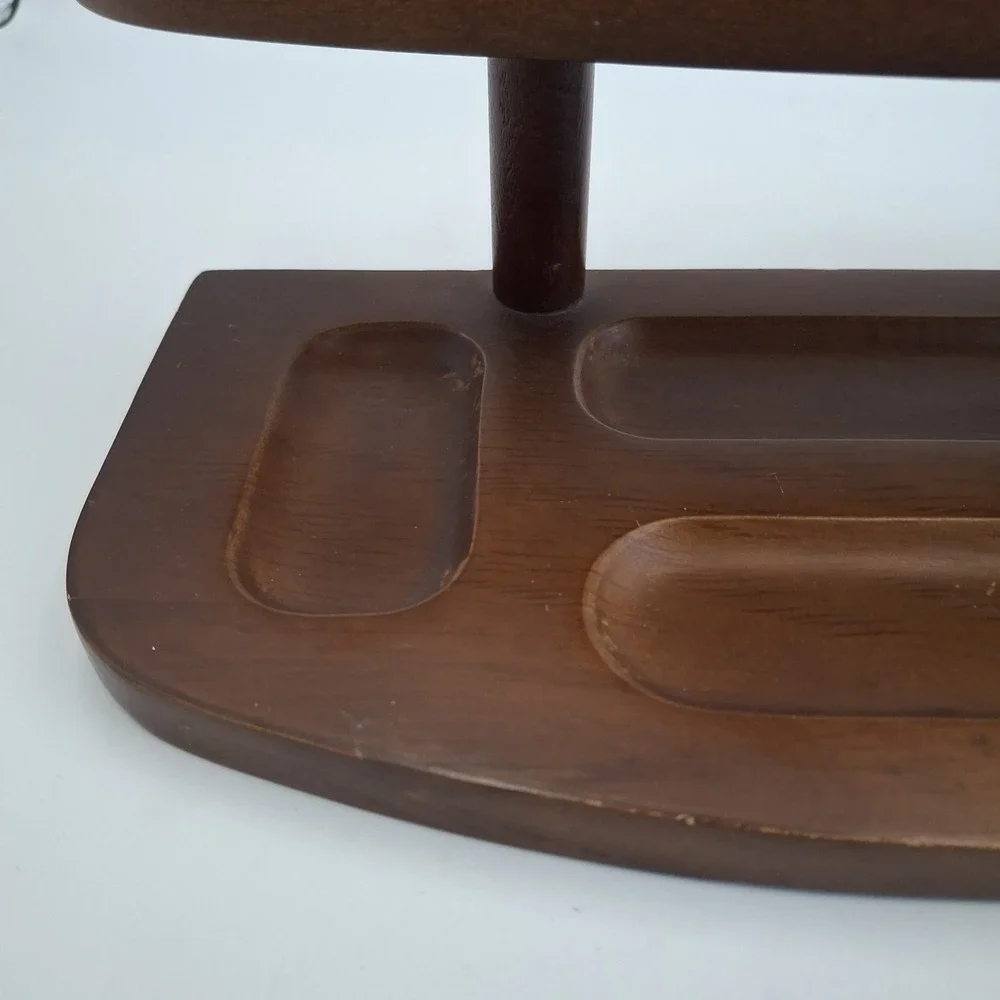Vintage MCM Wooden 2-Tier Valet Tray Desk Organizer Watch Coins Jewelry Caddy