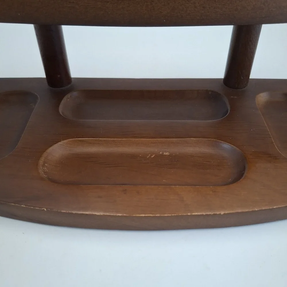 Vintage MCM Wooden 2-Tier Valet Tray Desk Organizer Watch Coins Jewelry Caddy