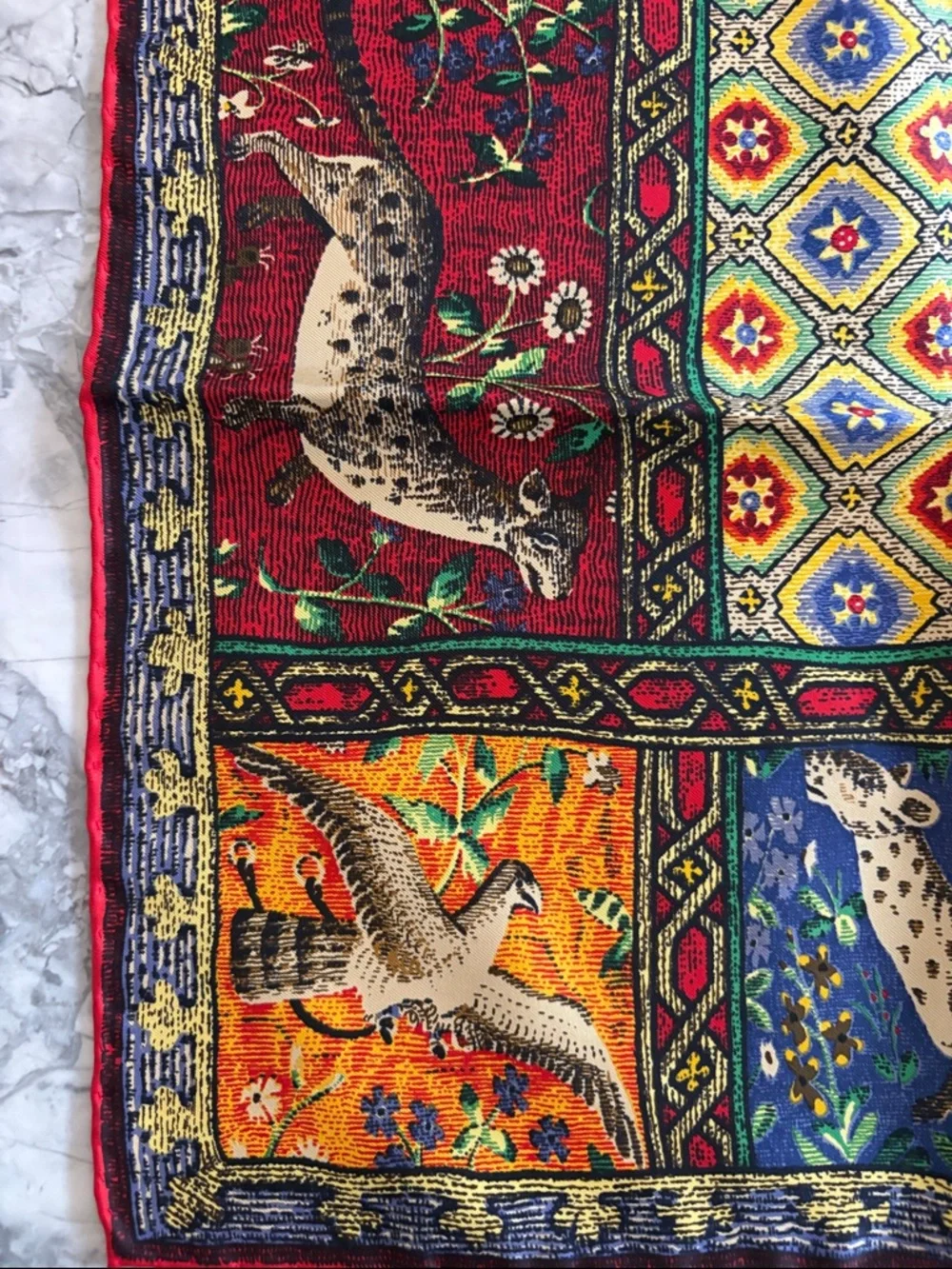 Vintage Holland & Holland Multicolor Wildlife Silk Scarf-Red,Blue, Yellow,Orange