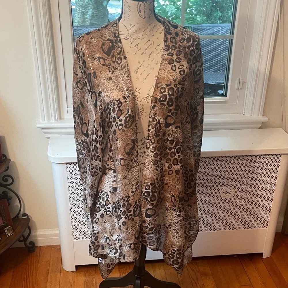 1215. Jessica McClintock Animal Print Kimono/Bathing Suit Cover Up.